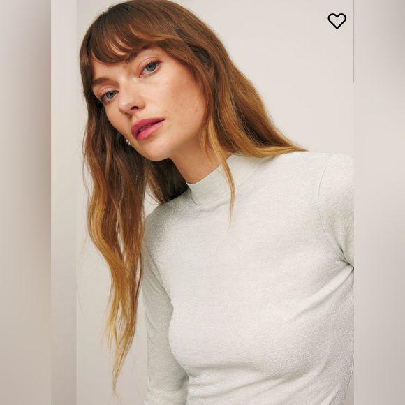 NWT Reformation Bailey Knit Top Silver Sparkle - Picture 2 of 6